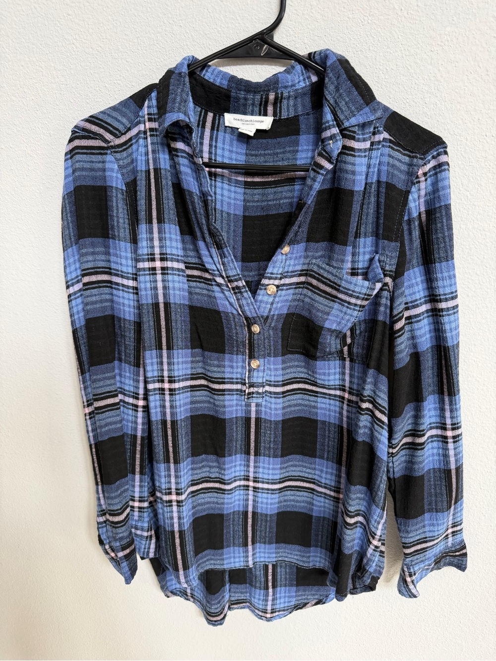 Blue Plaid beachlunchlounge Button-Front Womens Shirt